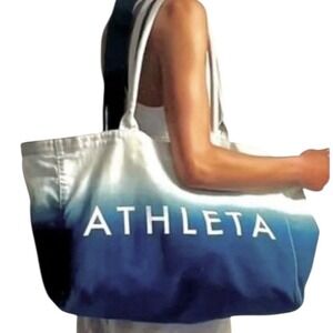 Athleta Canvas Tote Bag Beach Gym Blue Ombre Shopping Atheisure Workout